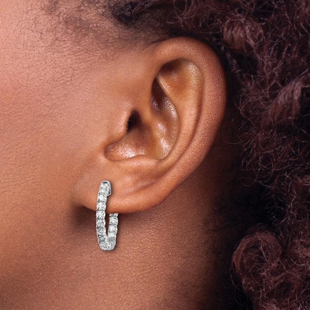 14k White Gold 1 1/2 Ct. Lab Grown Diamond VS/SI+ G+ Round In and Out Safety Clasp Hoop Earrings