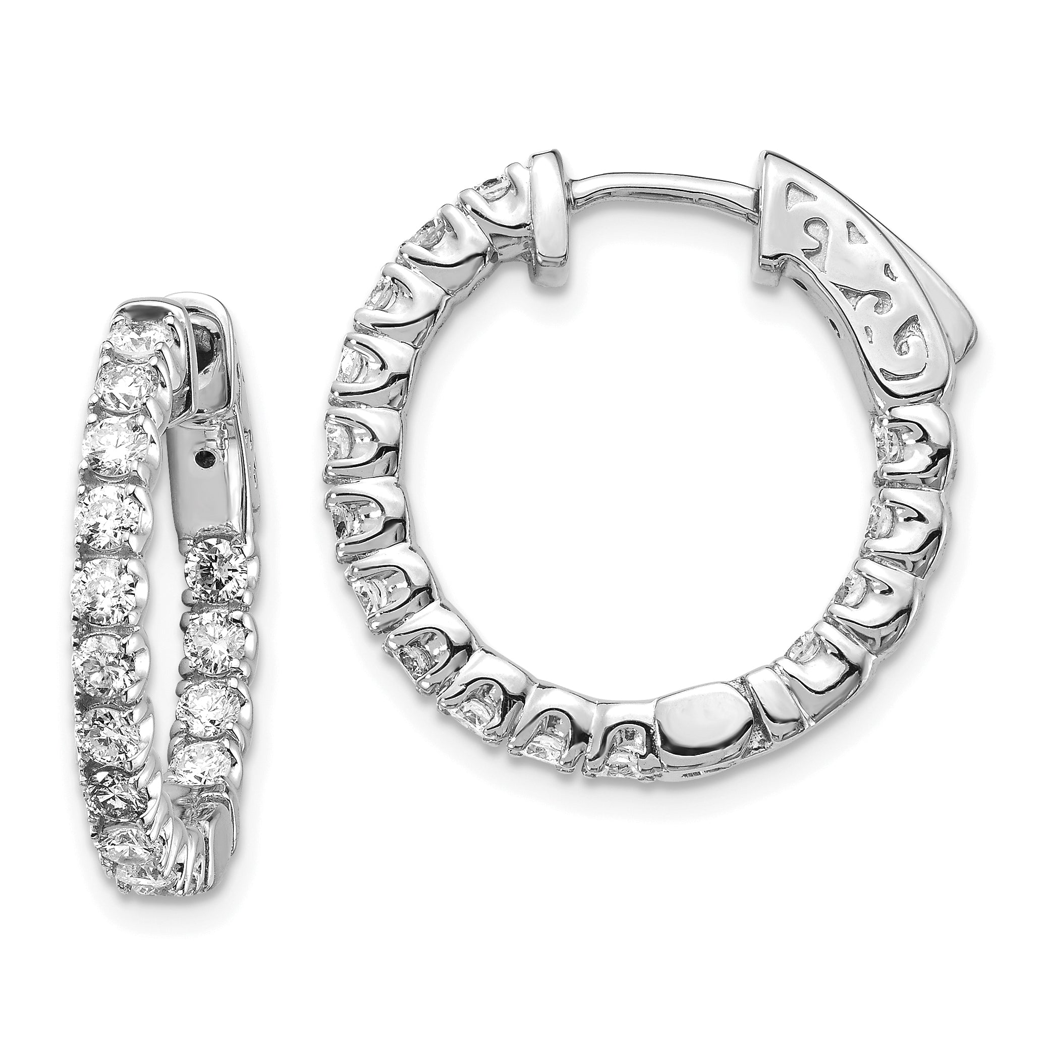 14K White Gold True Origin 1 1/2 Carat Lab Grown Diamond Vs Def Patented Safety Clasp In And Out Hoop Earrings