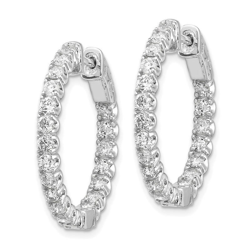 14k White Gold 2 Ct. Lab Grown Diamond VS/SI+ G+ Round In and Out Safety Clasp Hoop Earrings