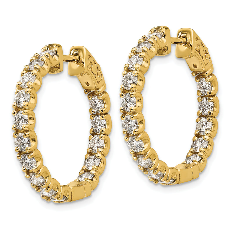14k Yellow Gold Diamond Round Hoop w/Safety Clasp Earrings