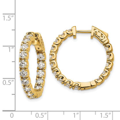 14k Yellow Gold Diamond Round Hoop w/Safety Clasp Earrings