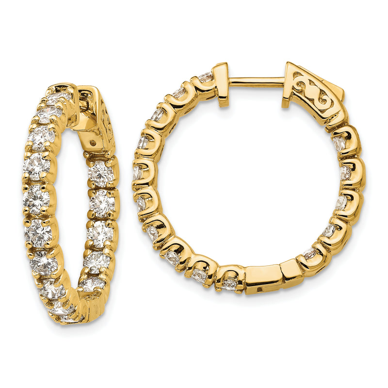 14k Yellow Gold Diamond Round Hoop w/Safety Clasp Earrings