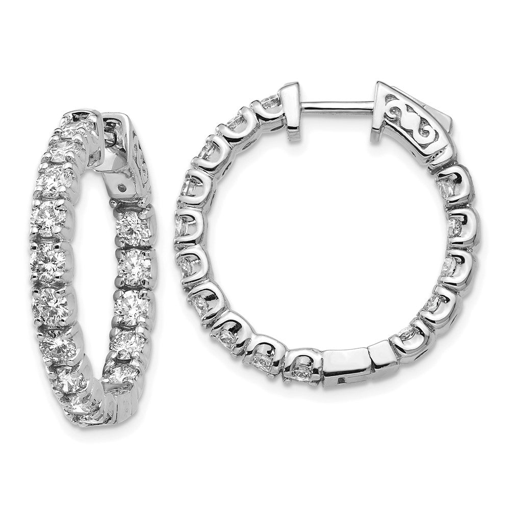 14k White Gold 2 3/4 Ct. Lab Grown Diamond VS/SI+ G+ Round In and Out Safety Clasp Hoop Earrings