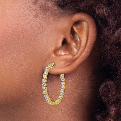 14k Yellow Gold 4 7/8 Ct. Lab Grown Dia VS/SI+ G+ Round In and Out Safety Clasp Hoop Earrings