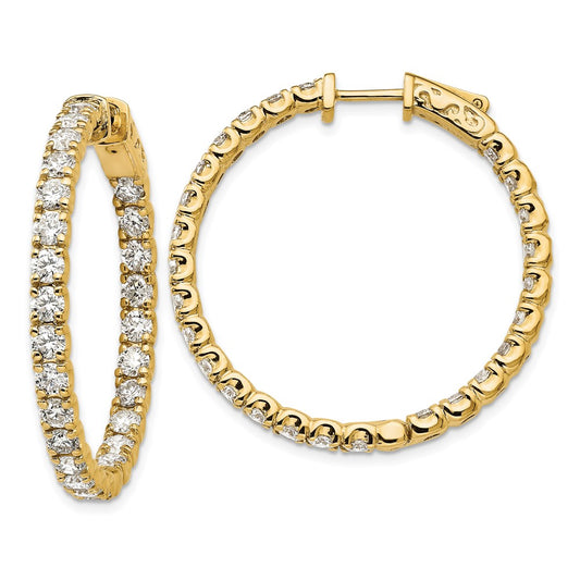 14k Yellow Gold 4 7/8 Ct. Lab Grown Dia VS/SI+ G+ Round In and Out Safety Clasp Hoop Earrings