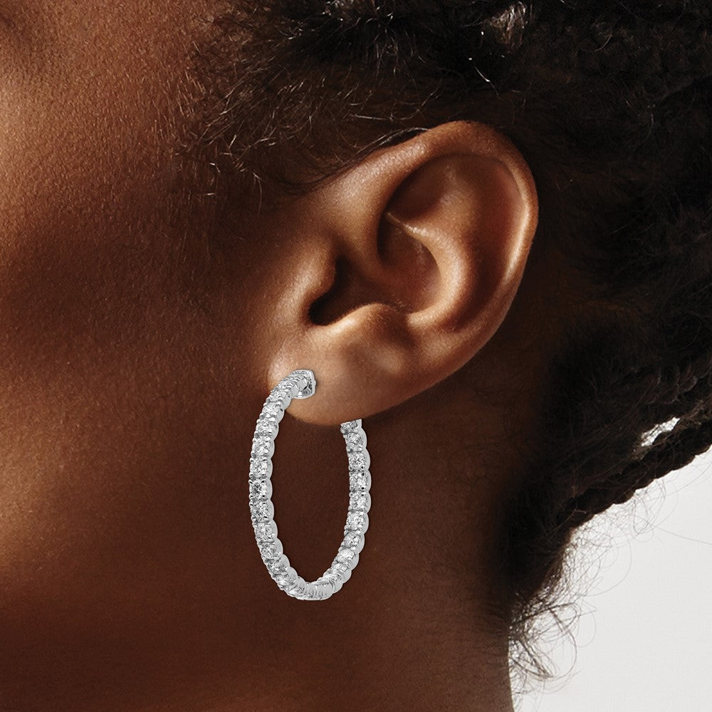 14k White Gold 4 7/8 Ct. Lab Grown Diamond VS/SI+ G+ Round In and Out Safety Clasp Hoop Earrings