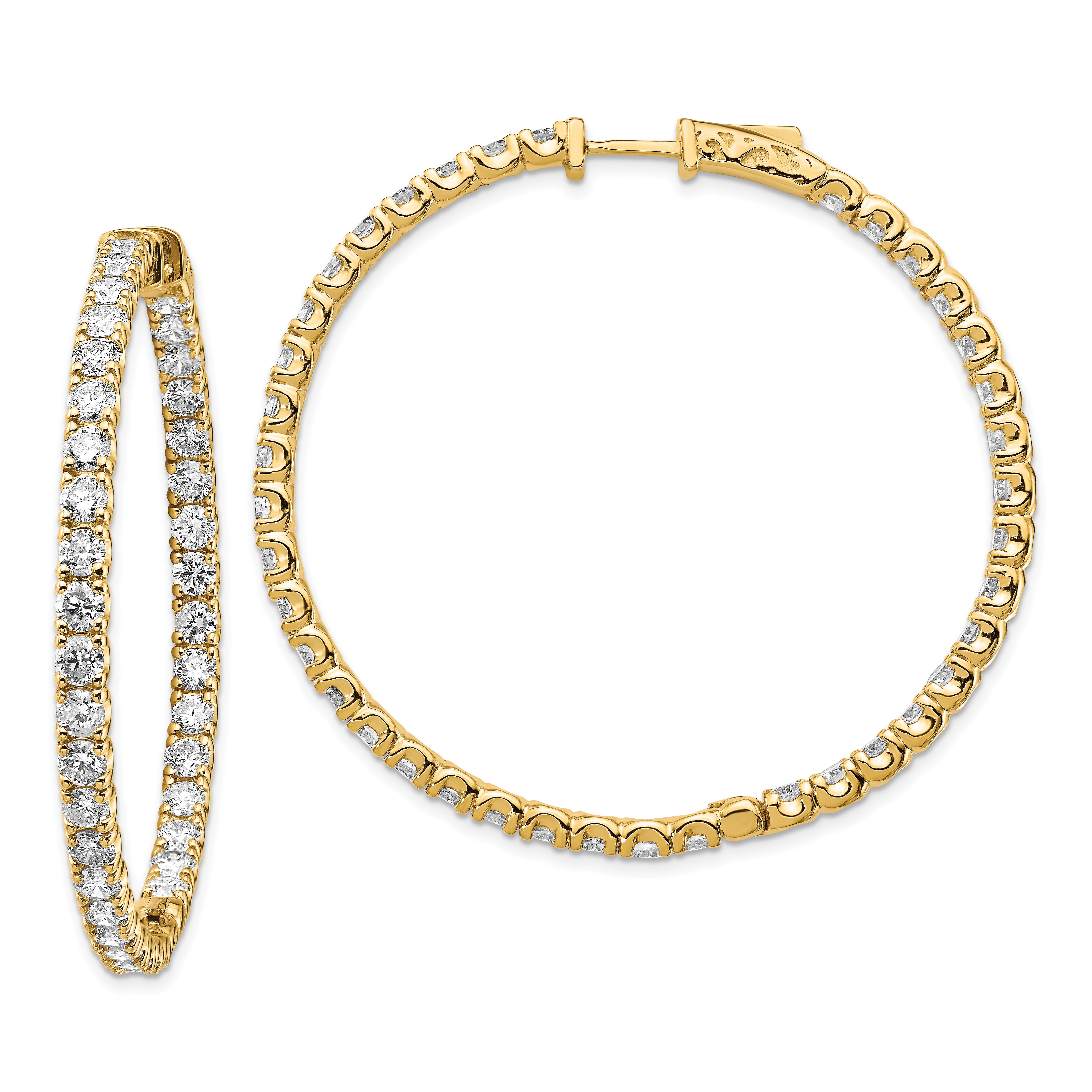 14k Yellow Gold 7 1/4 Ct. Lab Grown Diamond VS/SI+ G+ Round In and Out Safety Clasp Hoop Earrings