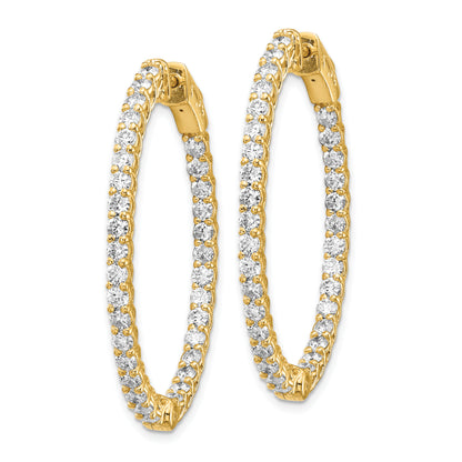 14k Yellow Gold White 3 1/3 Ct. Lab Grown Diamond VS/SI+ G+ Oval In and Out Safety Clasp Hoop Earrings