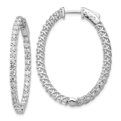 14k White Gold 3 1/3 Ct. Lab Grown Diamond VS/SI+ G+ Oval In and Out Safety Clasp Hoop Earrings