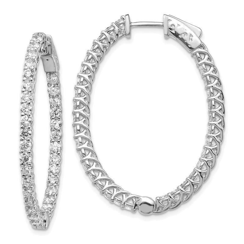 14k White Gold 3 1/3 Ct. Lab Grown Diamond VS/SI+ G+ Oval In and Out Safety Clasp Hoop Earrings