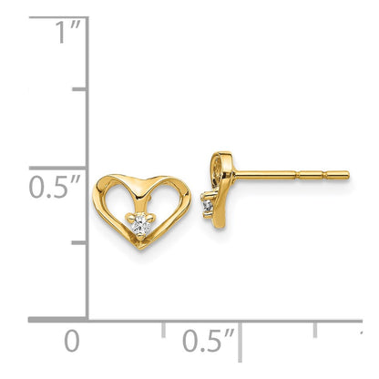 14k Yellow Gold AA Real Diamond Heart Post Earrings