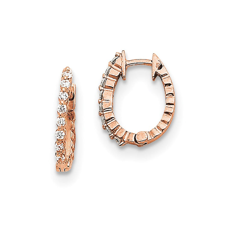 14k Rose Gold AA Real Diamond Hinged Hoop Earrings