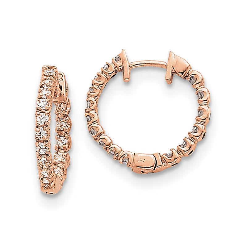 14k Rose Gold A Real Diamond Hinged Hoop Earrings