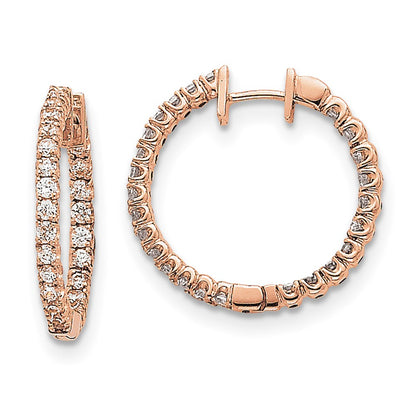 14k Rose Gold AAA Real Diamond Hinged Hoop Earrings