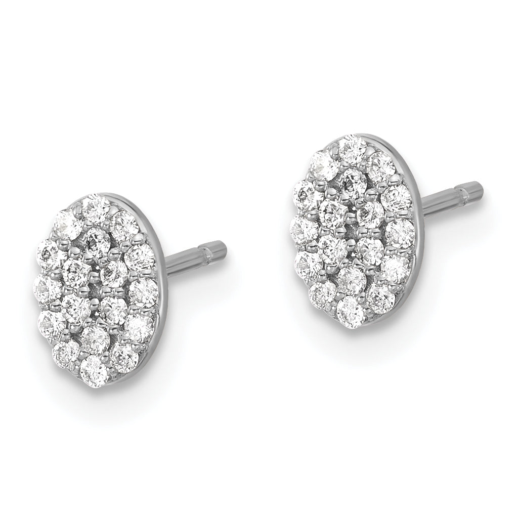 14k White Gold Real Diamond Cluster Oval Earrings