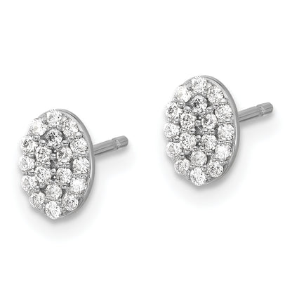 14k White Gold Real Diamond Cluster Oval Earrings