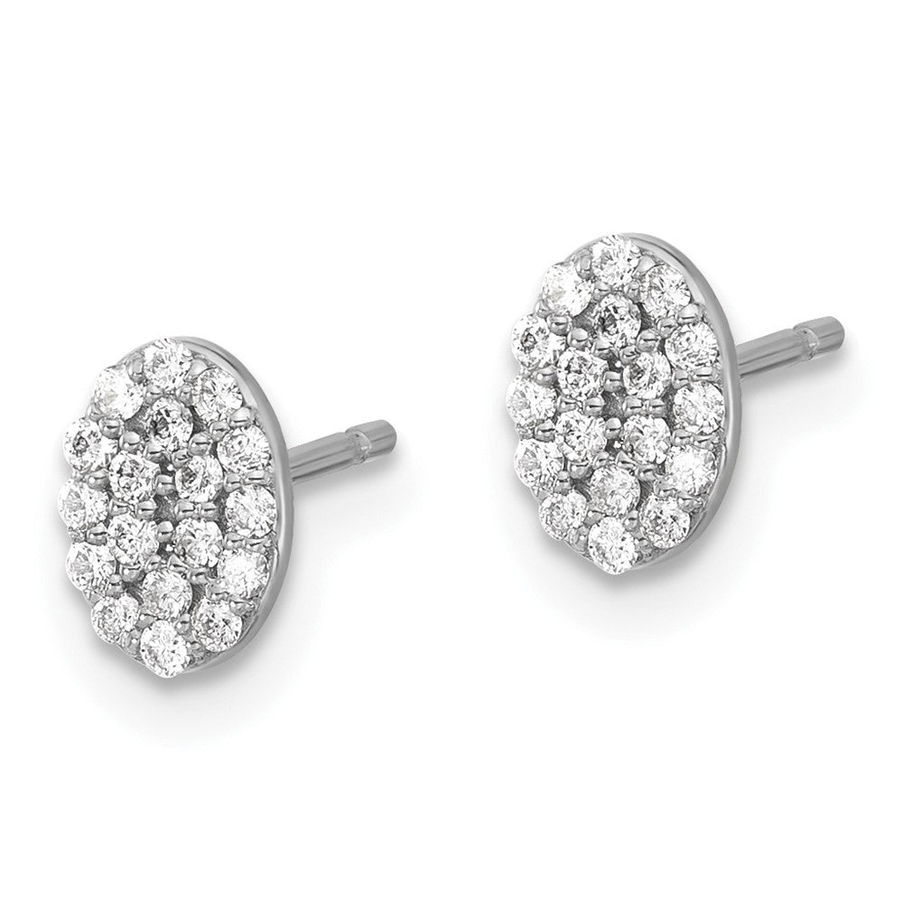 14k White Gold Real Diamond Cluster Oval Earrings