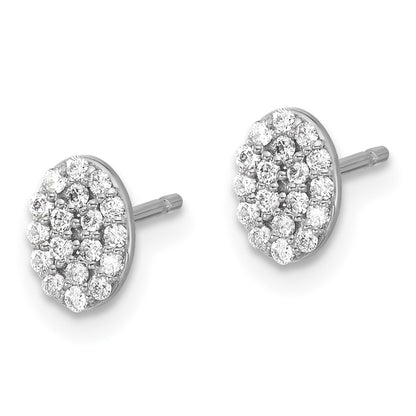 14k White Gold Real Diamond Cluster Oval Earrings