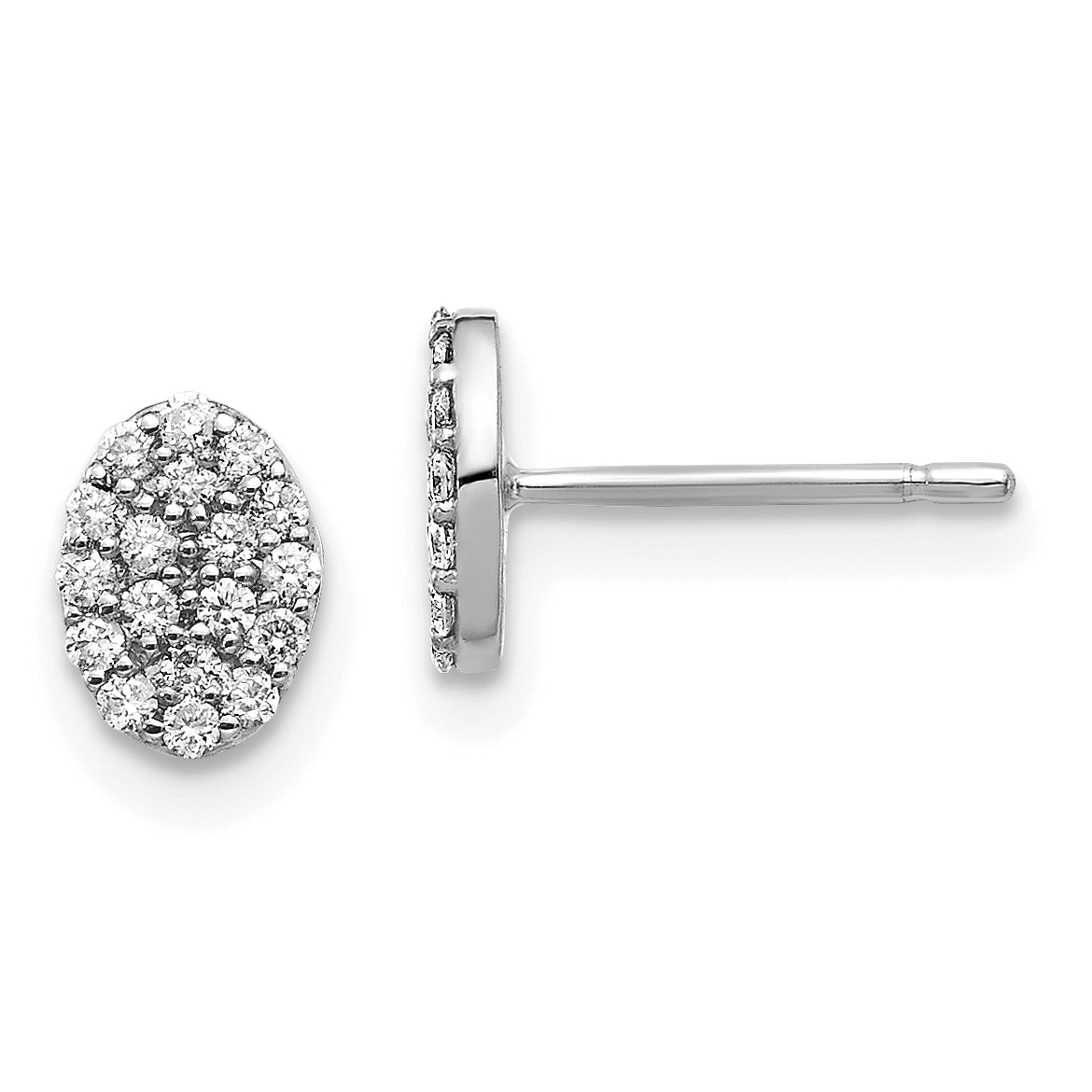 14k White Gold Real Diamond Cluster Oval Earrings