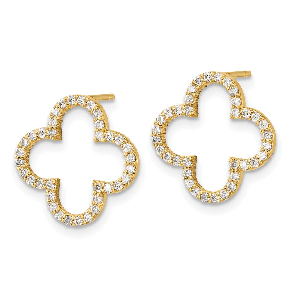 14k Yellow Gold Real Diamond Quatrefoil Design Post Earrings