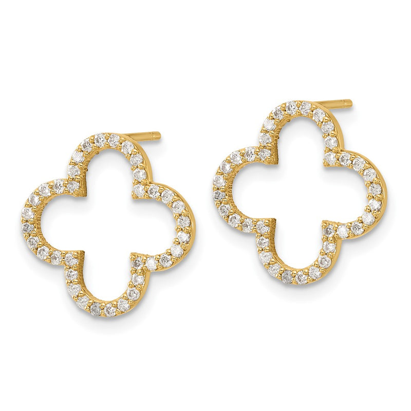 14k Yellow Gold Real Diamond Quatrefoil Design Post Earrings