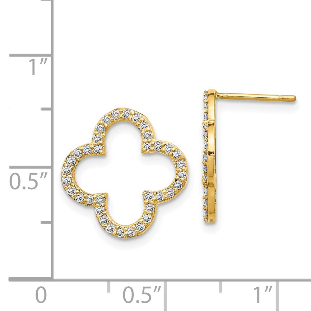 14k Yellow Gold Real Diamond Quatrefoil Design Post Earrings