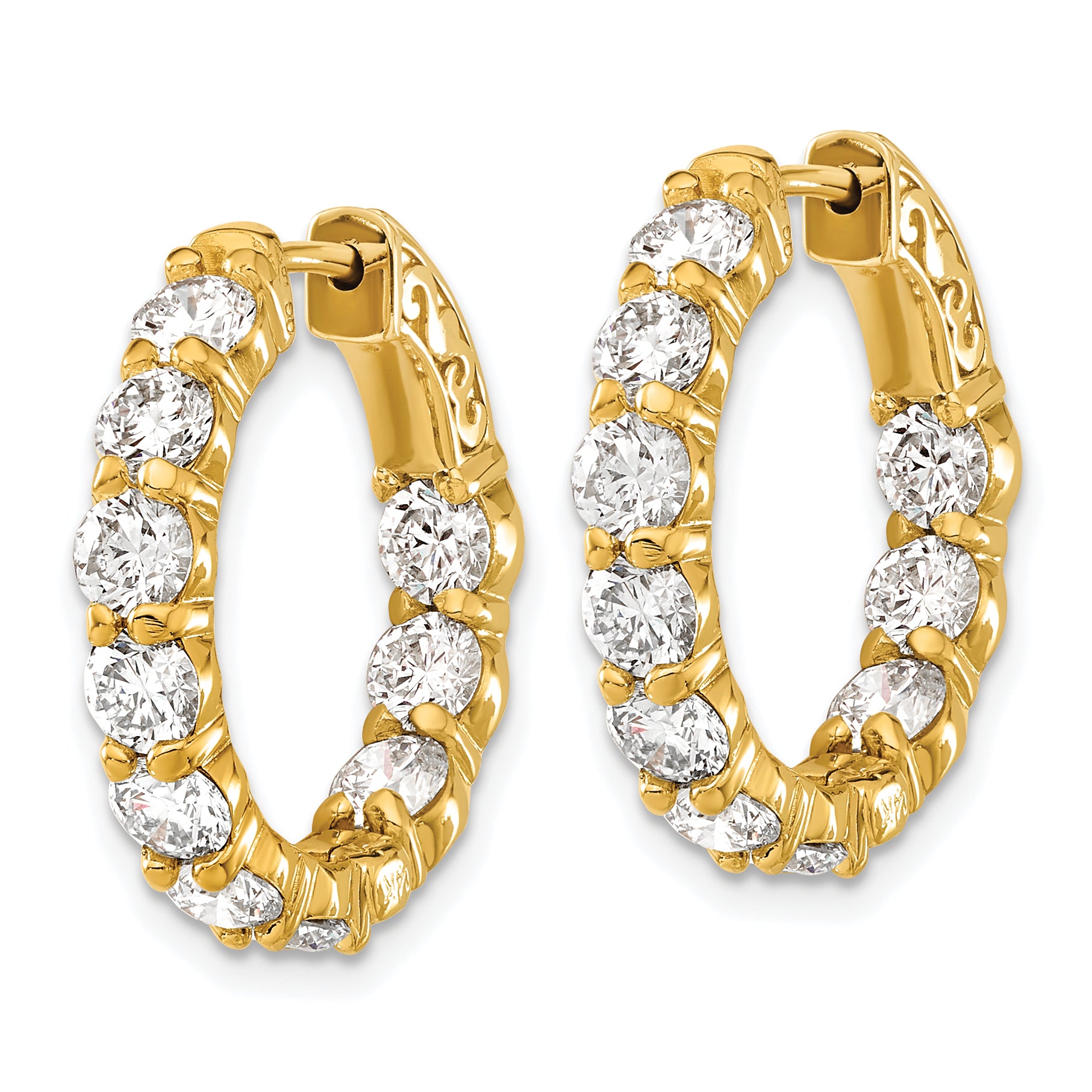 14K Yellow Gold 4 1/3 Carat Lab Grown Diamond Vs/Si+ G+ Round Complete Safety Clasp Hoop Earrings