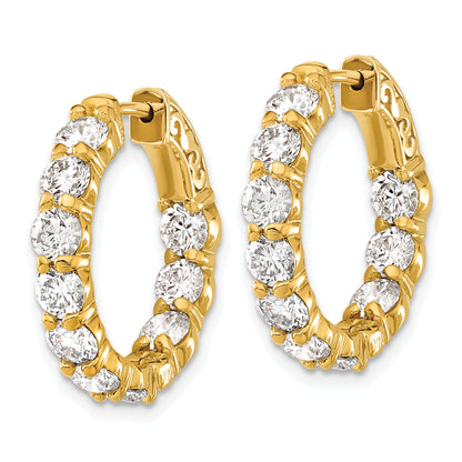 14K Yellow Gold 4 1/3 Carat Lab Grown Diamond Vs/Si+ G+ Round Complete Safety Clasp Hoop Earrings