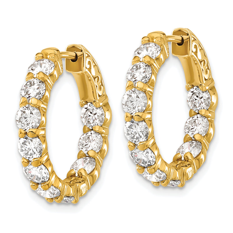 14K Yellow Gold 4 1/3 Carat Lab Grown Diamond Vs/Si+ G+ Round Complete Safety Clasp Hoop Earrings