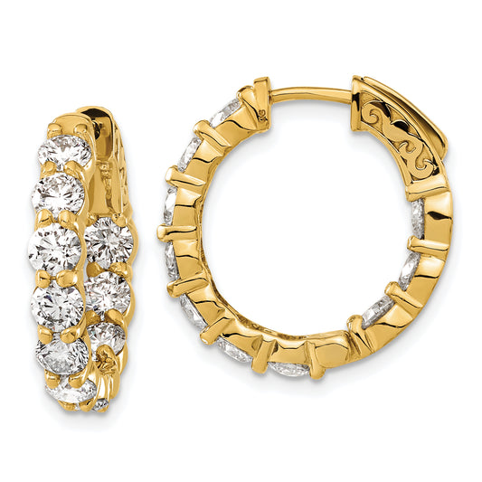 14K Yellow Gold 4 1/3 Carat Lab Grown Diamond Vs/Si+ G+ Round Complete Safety Clasp Hoop Earrings