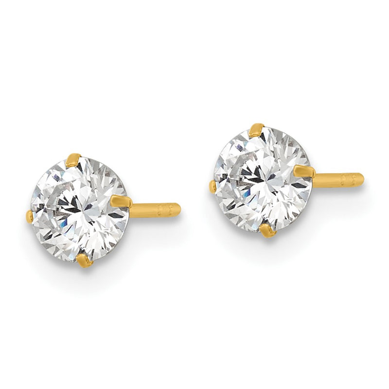 14K Yellow Gold Polished 5mm CZ Stud Post Earrings