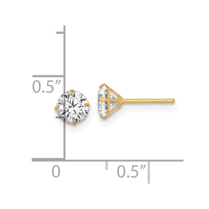 14K Yellow Gold Polished 5mm CZ Stud Post Earrings