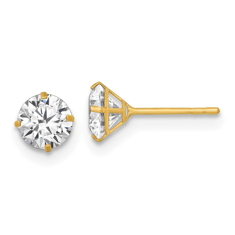 14K Yellow Gold Polished 5mm CZ Stud Post Earrings
