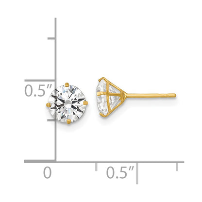 14K Yellow Gold Polished 6mm CZ Stud Post Earrings
