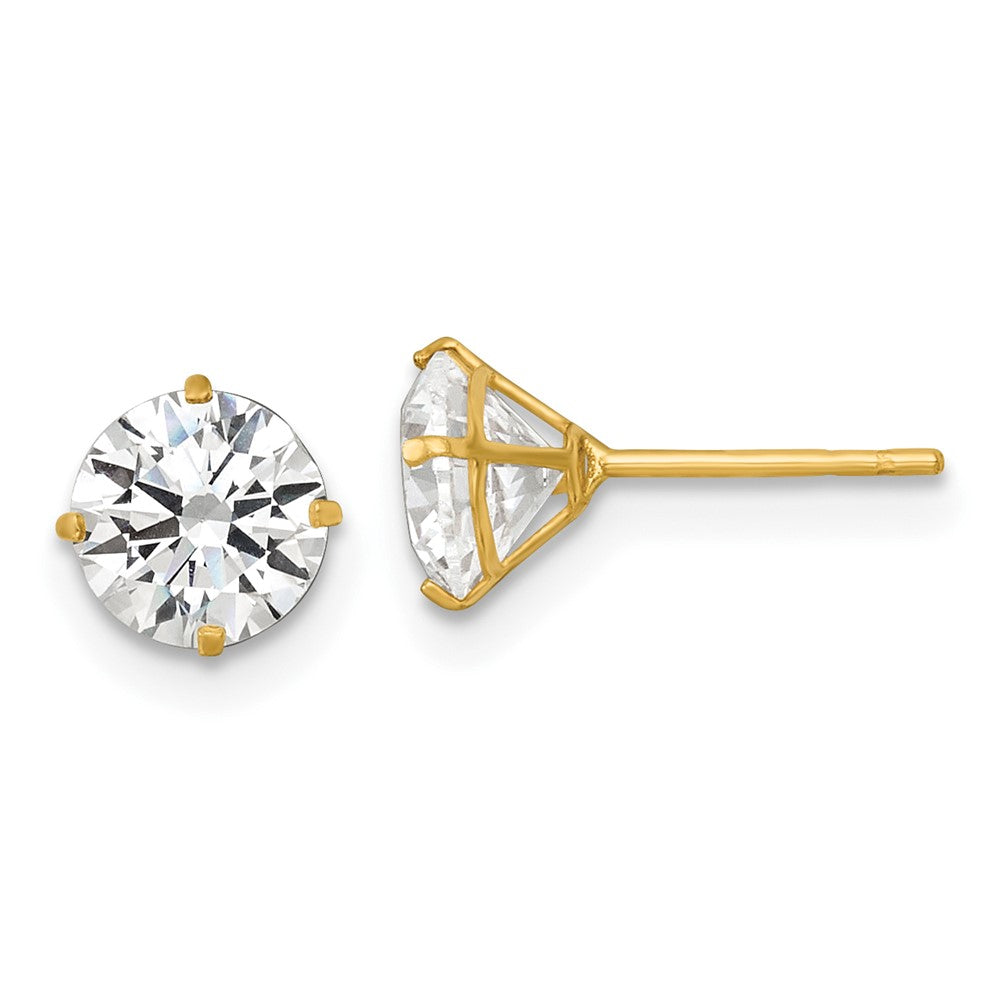 14K Yellow Gold Polished 6mm CZ Stud Post Earrings