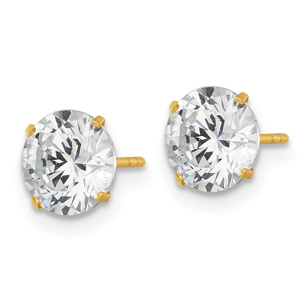 14K Yellow Gold Polished 7mm CZ Stud Post Earrings