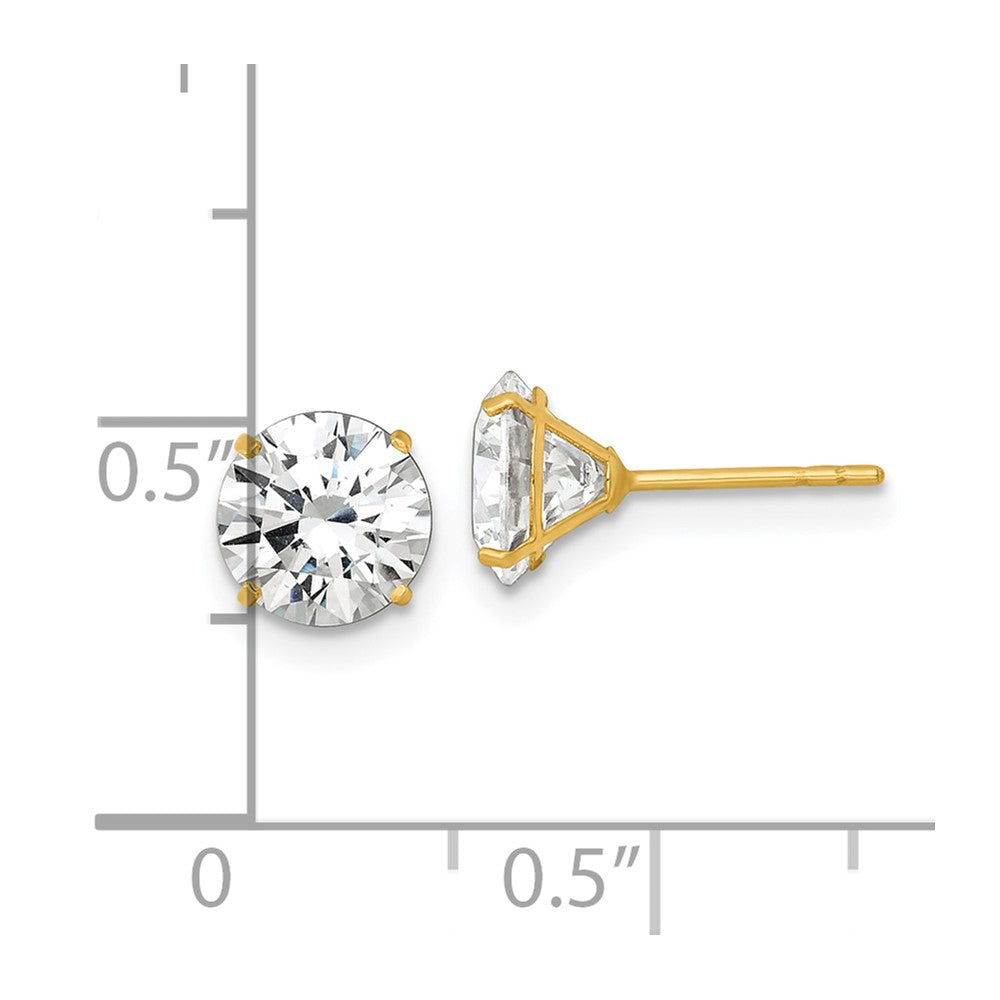 14K Yellow Gold Polished 7mm CZ Stud Post Earrings
