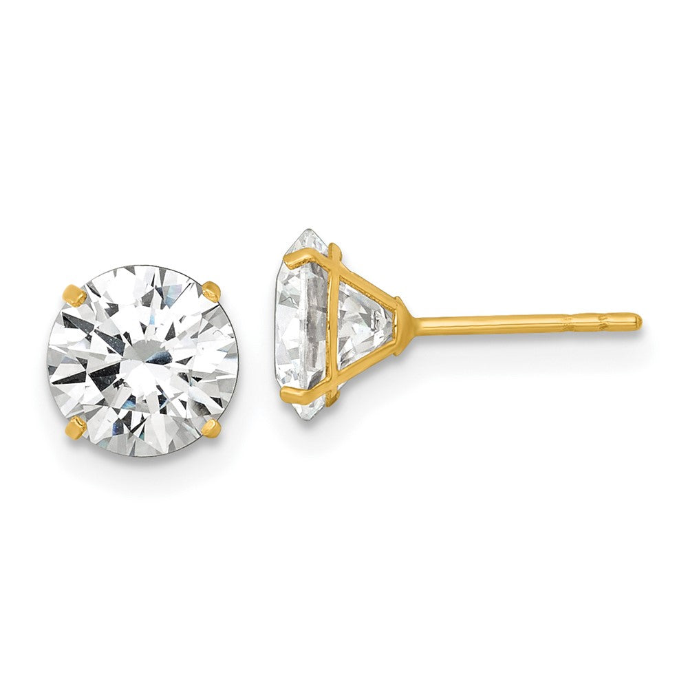 14K Yellow Gold Polished 7mm CZ Stud Post Earrings