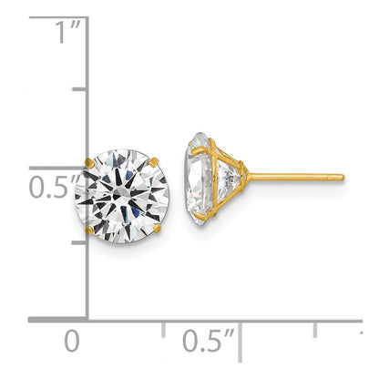 14K Yellow Gold Polished 8mm CZ Stud Post Earrings