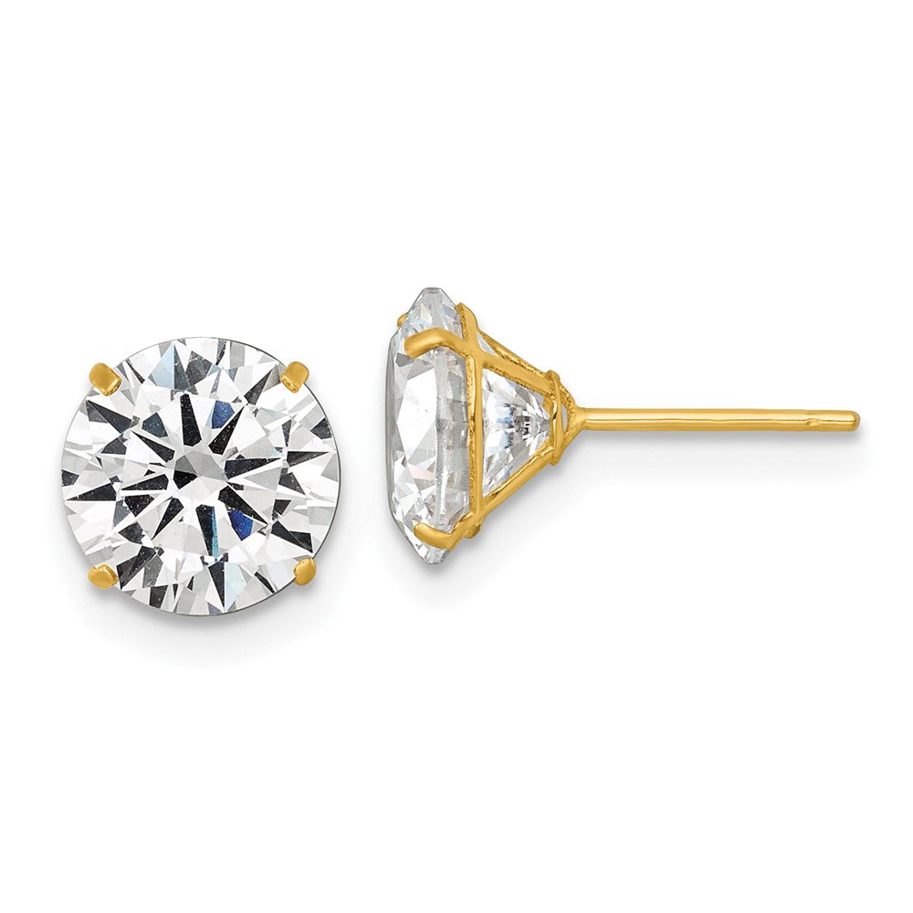 14K Yellow Gold Polished 8mm CZ Stud Post Earrings