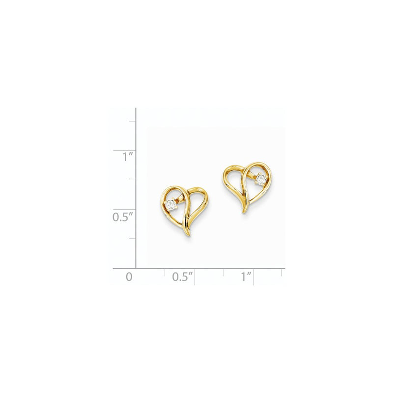 14k Yellow Gold AAA Real Diamond heart Earrings