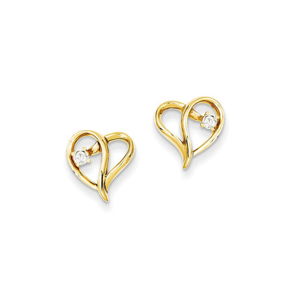 14k Yellow Gold AAA Real Diamond heart Earrings