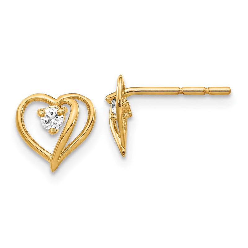 14k Yellow Gold AAA Real Diamond heart Earrings