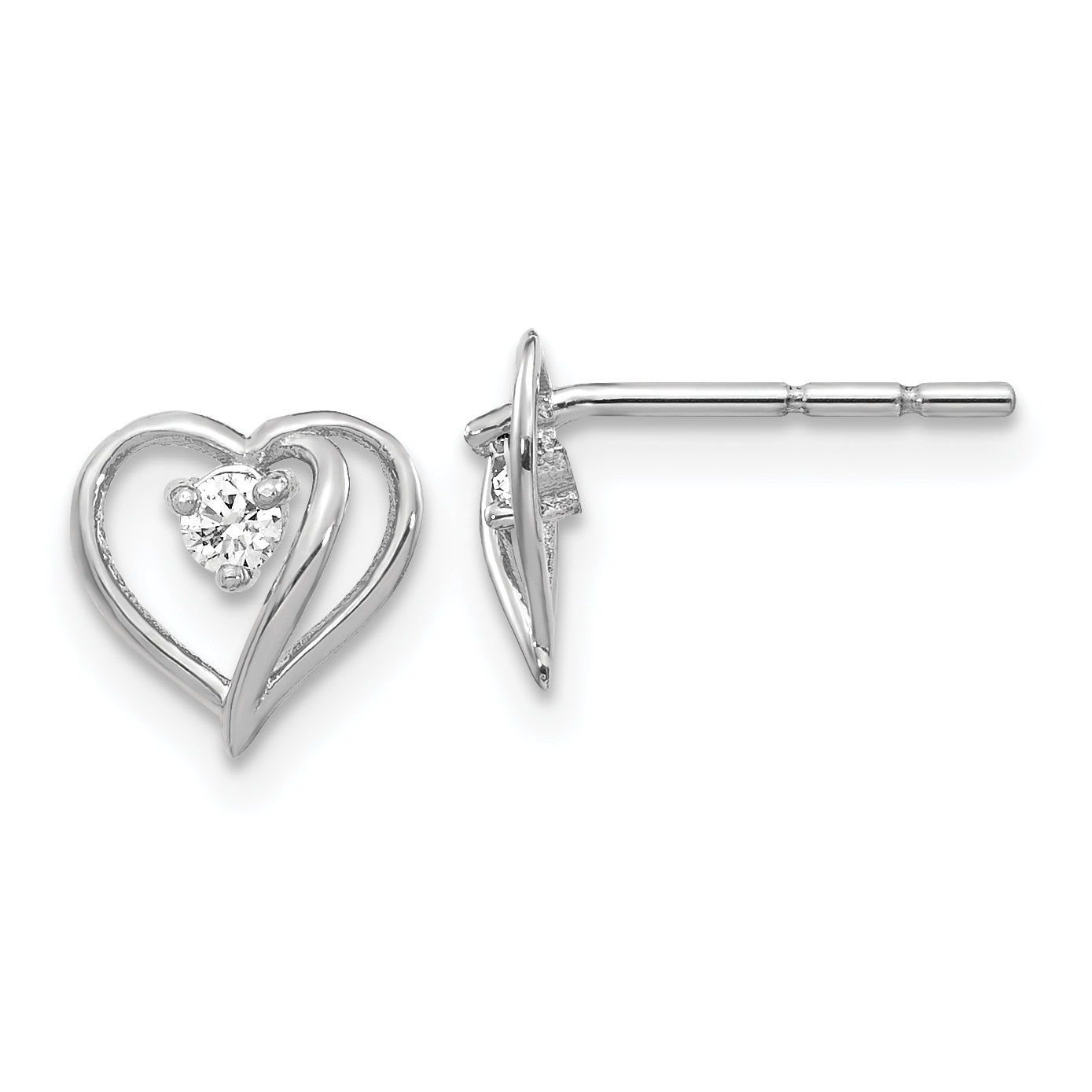 14k White Gold VS Real Diamond heart Earrings