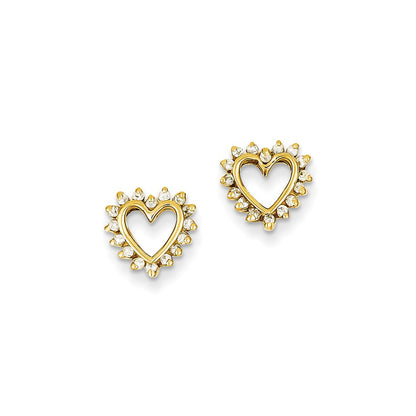 14k Yellow Gold AAA Real Diamond heart Earrings