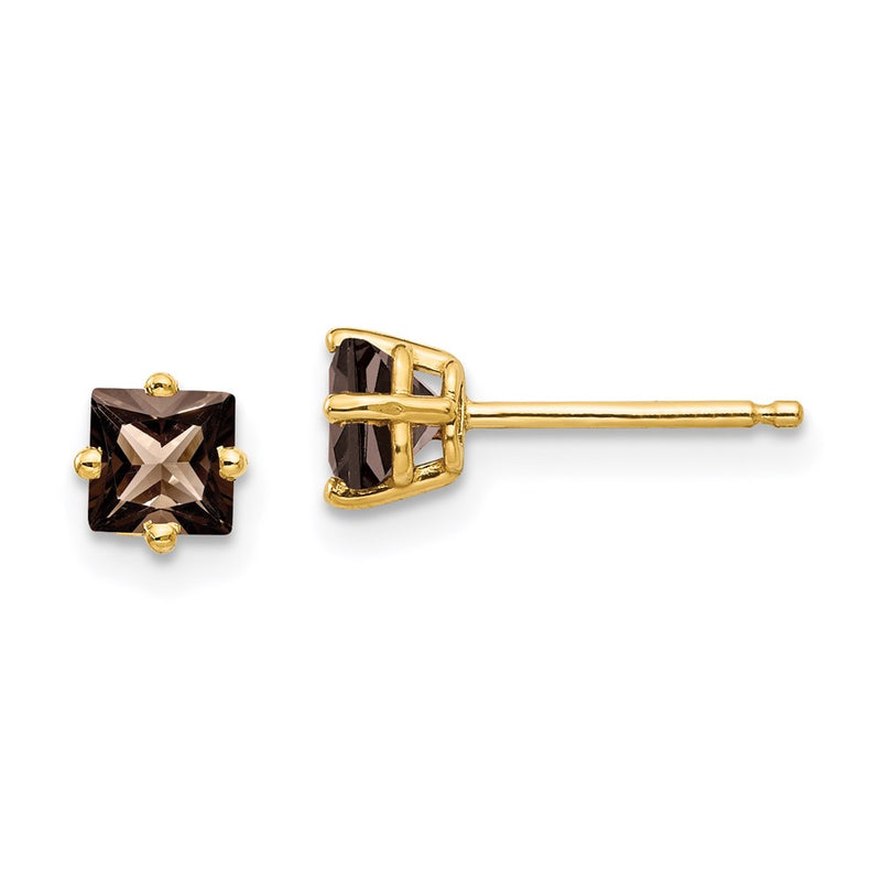 14k Yellow Gold 4mm Square Smok Yellow Gold Quartz Earrings