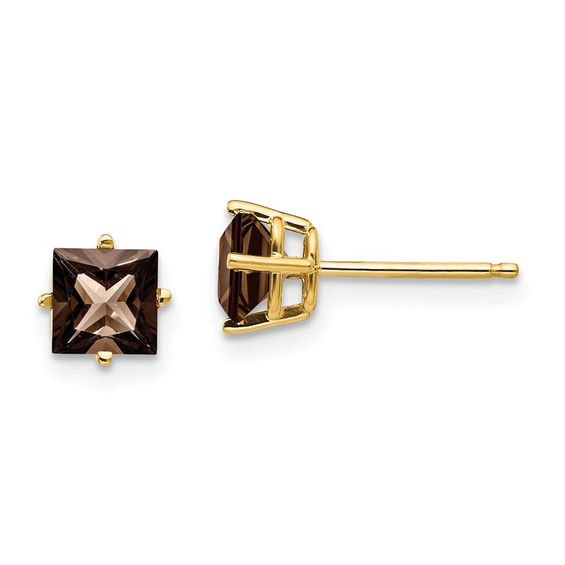 14k Yellow Gold 5mm Square Smok Yellow Gold Quartz Earrings