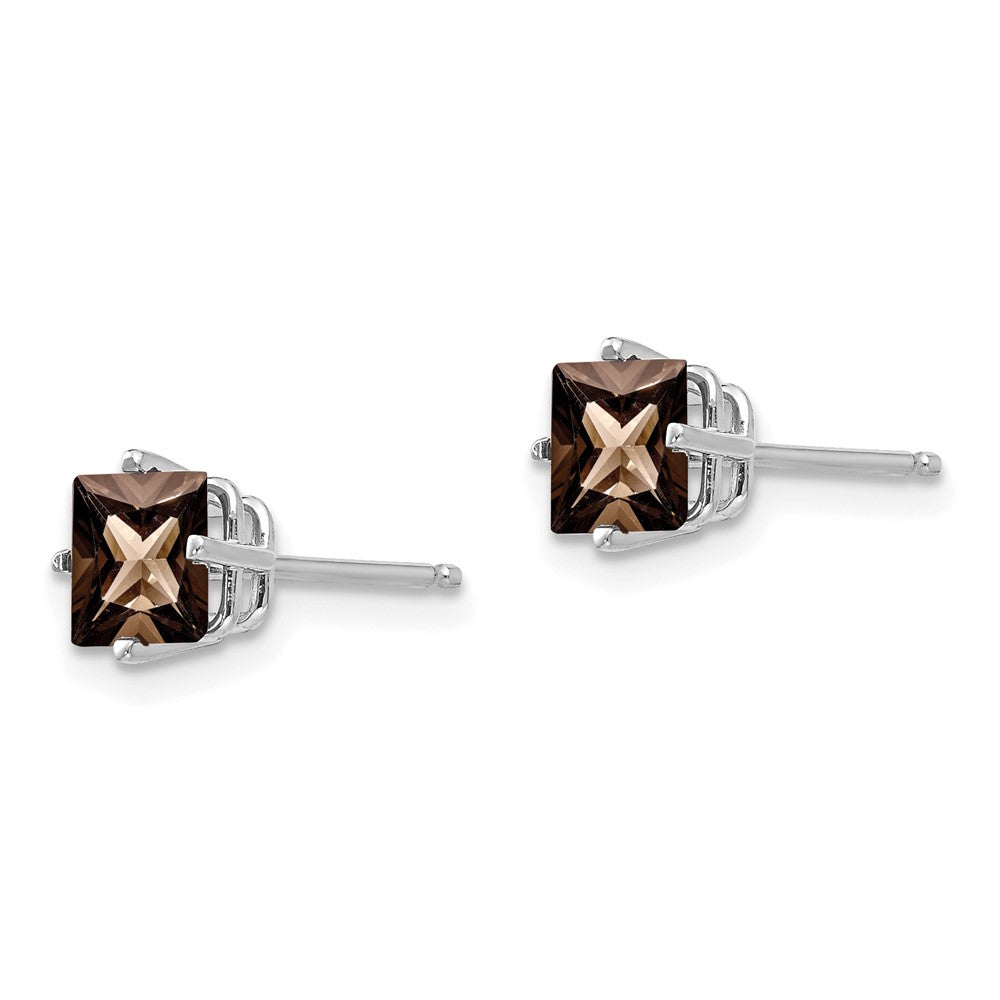 14k White Gold 5mm Square Smok Yellow Gold Quartz Earrings