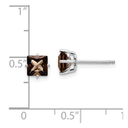 14k White Gold 5mm Square Smok Yellow Gold Quartz Earrings