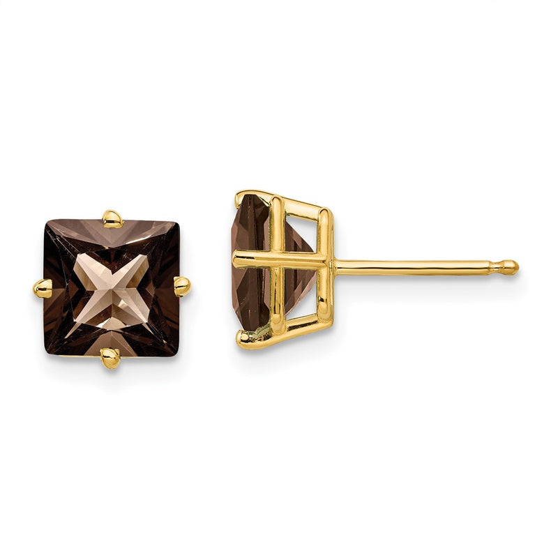 14k Yellow Gold 7mm Square Smok Yellow Gold Quartz Earrings